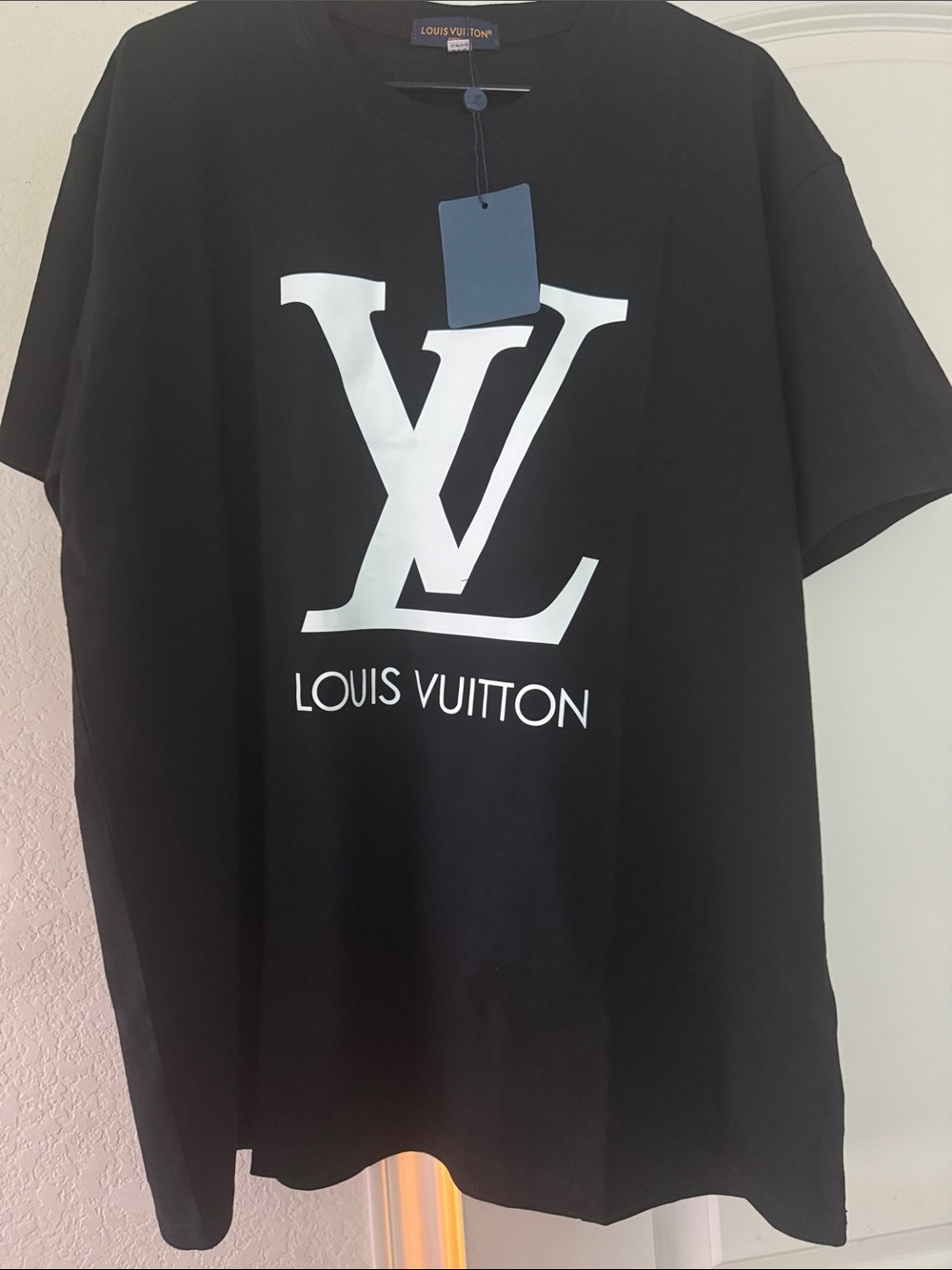 Louis Vuitton Black T-Shirt with White LV Logo